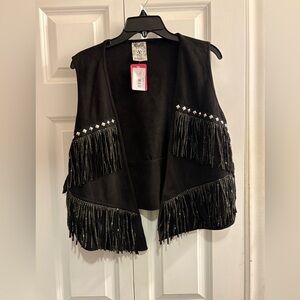 Western Fringe Lace Vest- Black